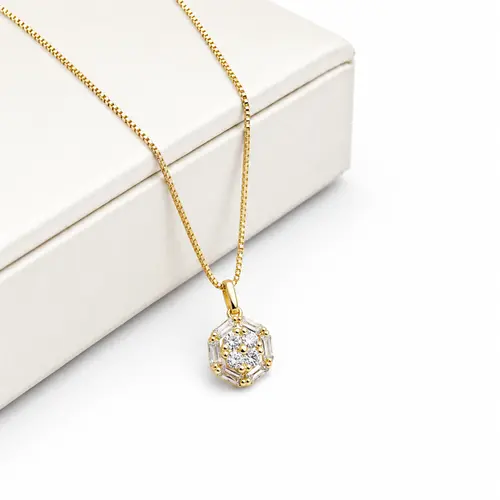 COLAR ESFERA SOLAR BANHADO A OURO 18K