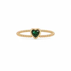 ANEL CORAÇÃO ESMERALDA BANHADO A OURO 18K