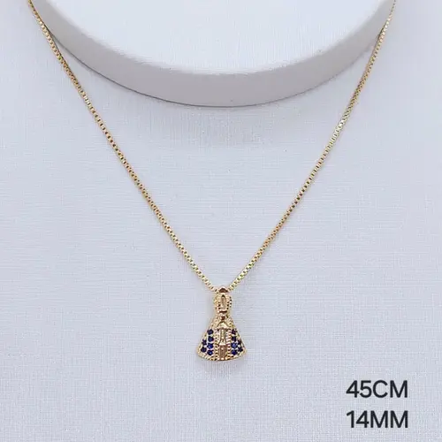 Colar Nossa Senhora Aparecida Cravejado Banhado a Ouro 18K