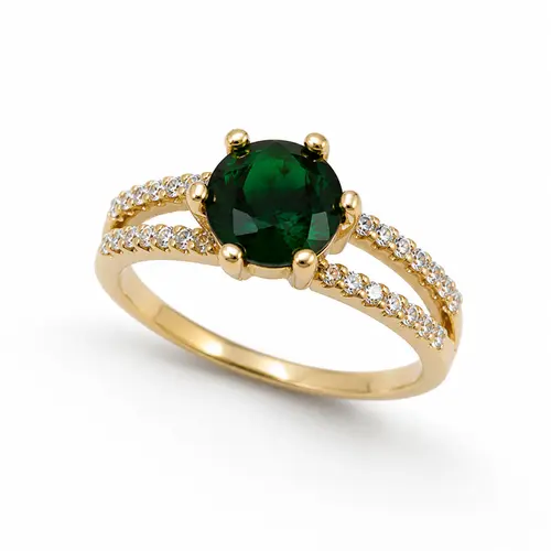 ANEL SOLITARIO ESMERALDA ROYALE BANHADO A OURO 18K