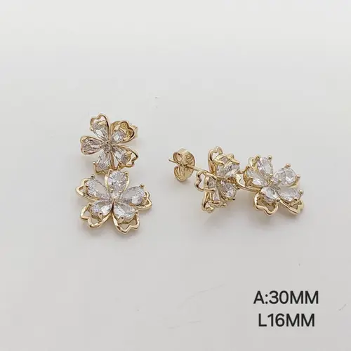Brinco dupla flor banhado a ouro 18k