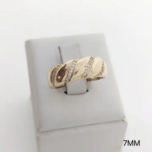 Anel ondas crav. banhado a ouro 18k