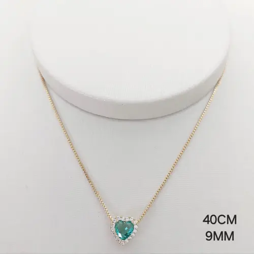 Colar coração verde água banhado a ouro 18k
