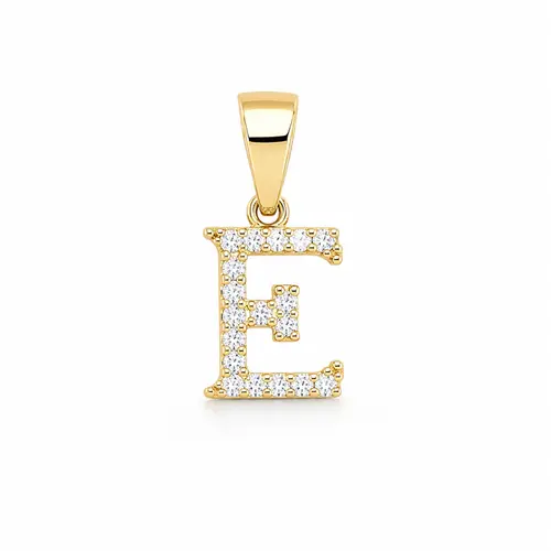 PINGENTE LETRA "E" CRAVEJADA BANHADA A OURO 18K