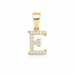 PINGENTE LETRA "E" CRAVEJADA BANHADA A OURO 18K