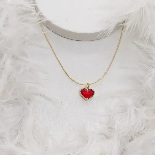 Choker coração vermelho banhada a ouro 18k