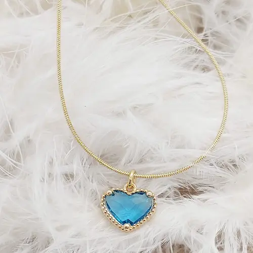 CHOKER CORAÇÃO AZUL BANHADO A OURO 18K