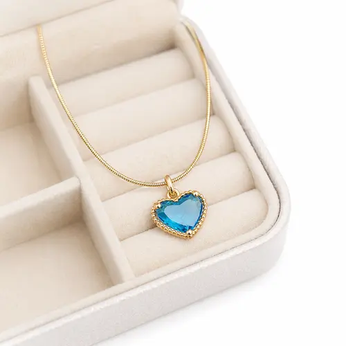 CHOKER CORAÇÃO AZUL BANHADO A OURO 18K