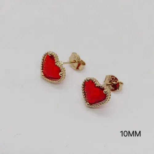 Brinco coração vermelho banhado a ouro 18k