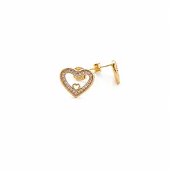 BRINCO CORAÇÃO CRAVEJADO DUPLO BANHADO A OURO 18K