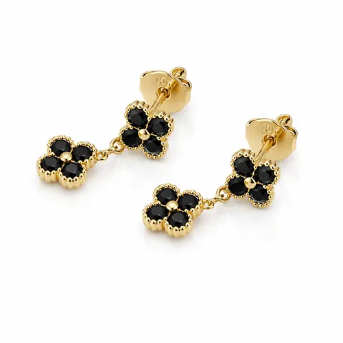 BRINCO TREVO PRETO BANHADO A OURO 18K
