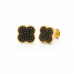 BRINCO TREVO PRETO CRAVEJADO BANHADO A OURO 18K
