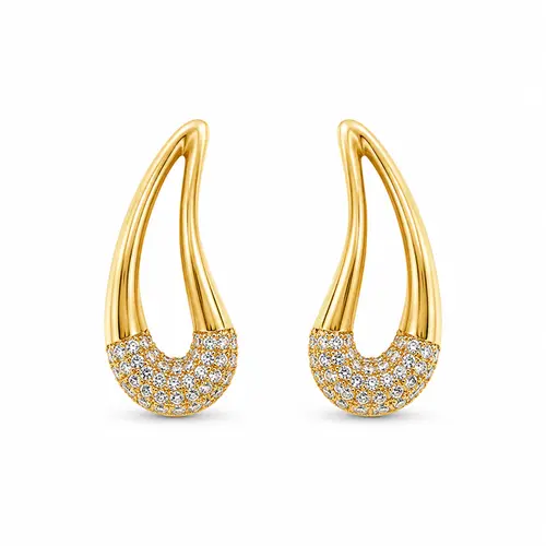 BRINCO GOTA ALONGADA CRAVEJADA BANHADA  A OURO 18K