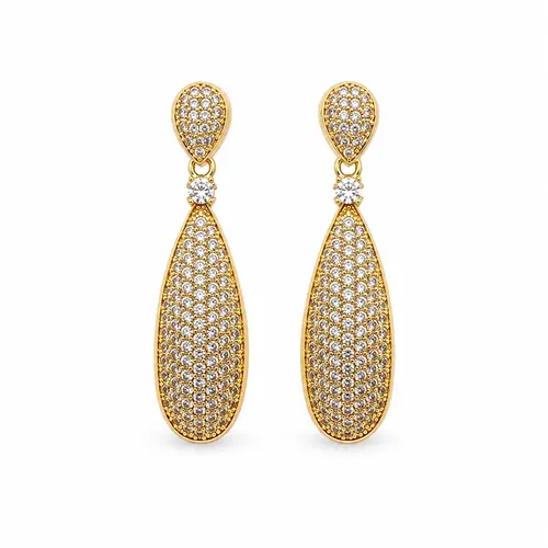 BRINCO GOTA LONGA CRAVEJADA BANHADA A OURO 18K