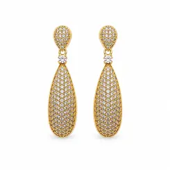 BRINCO GOTA LONGA CRAVEJADA BANHADA A OURO 18K