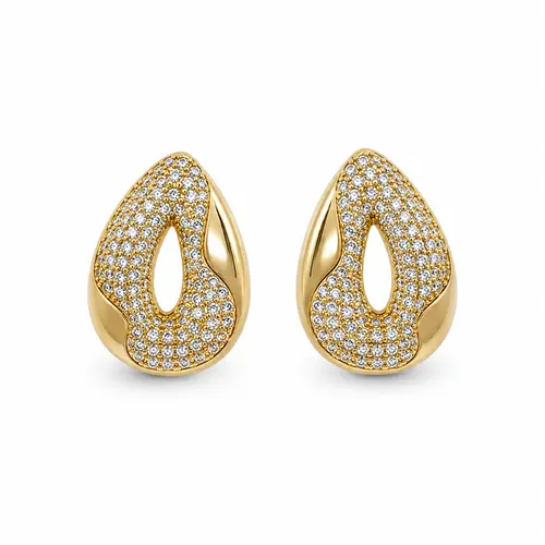 BRINCO GOTA CRAVEJADA VAZADA BANHADA  A OURO 18K