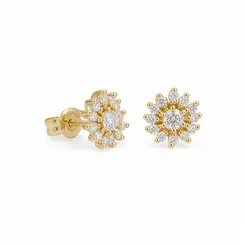 BRINCO FLOR MINIMAL BANHADA A OURO 18K