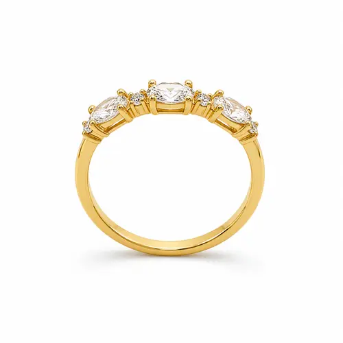 ANEL 3 PEDRAS BANHADO A OURO 18K