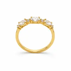 ANEL 3 PEDRAS BANHADO A OURO 18K