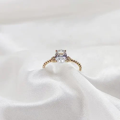 ANEL SOLITÁRIO OVAL BANHADO A OURO 18K