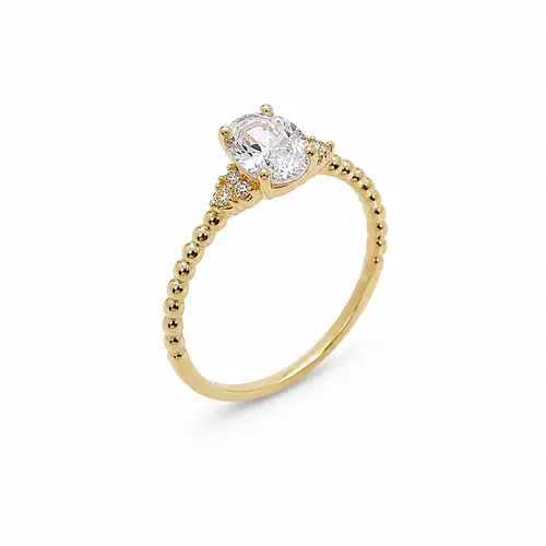 ANEL SOLITÁRIO OVAL BANHADO A OURO 18K