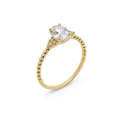 ANEL SOLITÁRIO OVAL BANHADO A OURO 18K
