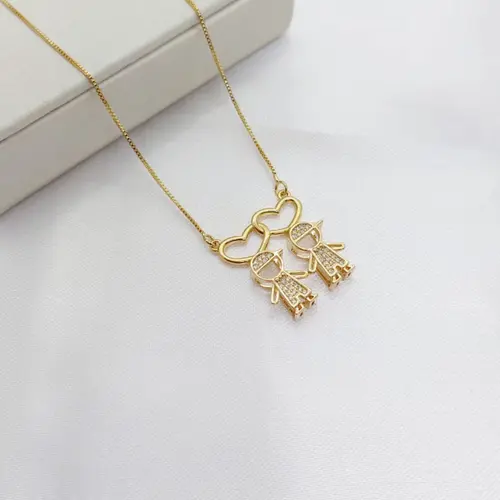 COLAR 2 FILHOS 3D BANHADO A OURO 18K
