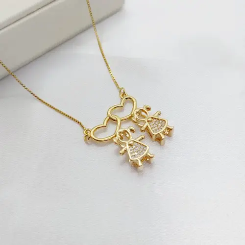 COLAR 2 FILHOS 3D BANHADO A OURO 18K