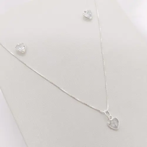 CONJUNTO CORAÇÃO BANHADO A PRATA925