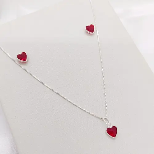 CONJUNTO CORAÇÃO BANHADO A PRATA925