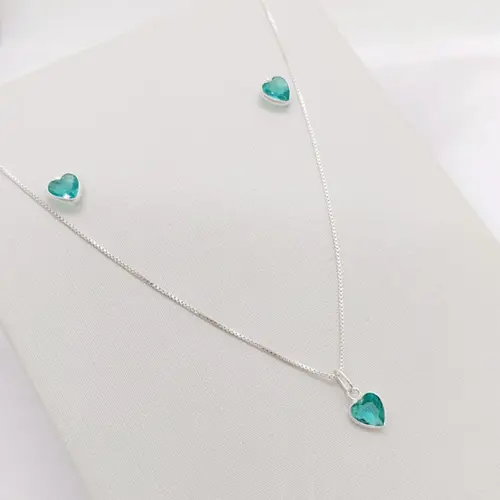 CONJUNTO CORAÇÃO BANHADO A PRATA925