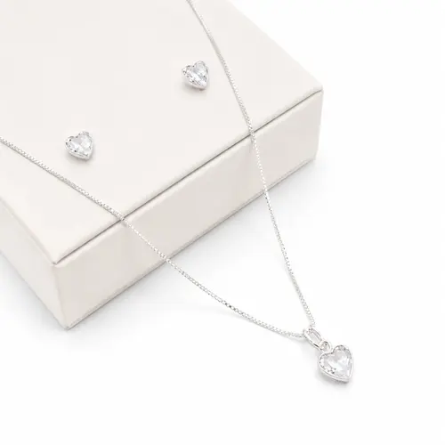 CONJUNTO CORAÇÃO BANHADO A PRATA925