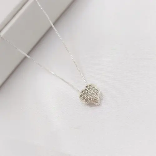 CHOKER CORAÇÃO CRAVEJADO BANHADA A PRATA925