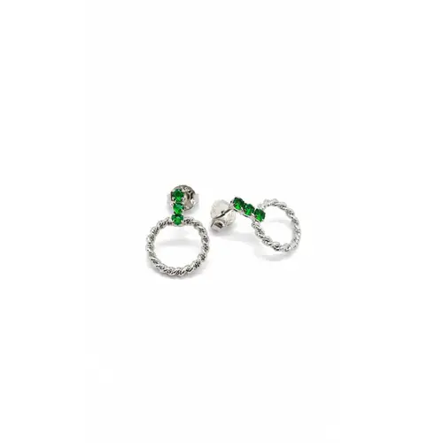 BRINCO CIRCULAR PEDRAS VERDES BANHADO A OURO BRANCO