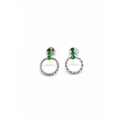 BRINCO CIRCULAR PEDRAS VERDES BANHADO A OURO BRANCO
