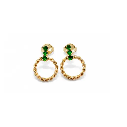 BRINCO CIRCULAR PEDRAS VERDES BANHADO A OURO 18K