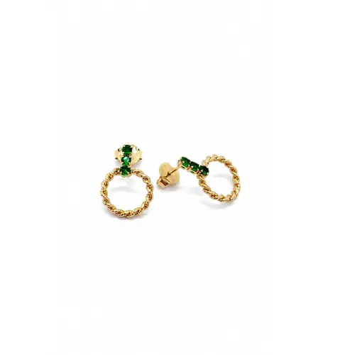 BRINCO CIRCULAR PEDRAS VERDES BANHADO A OURO 18K