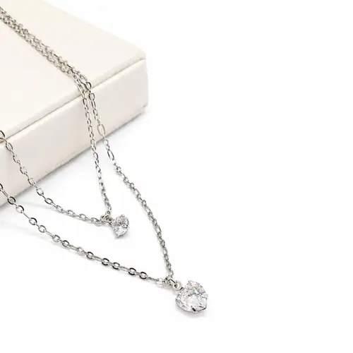 CHOKER DUPLA CORAÇÃO BANHADA A OURO BRANCO