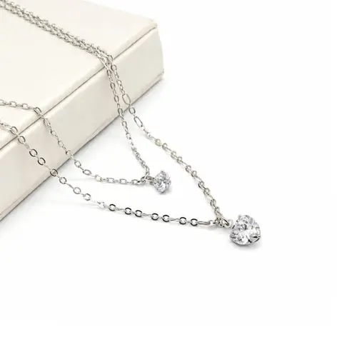 CHOKER DUPLA CORAÇÃO BANHADA A OURO BRANCO