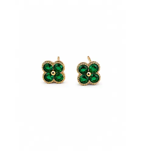 BRINCO TREVO VERDE BANHADO A OURO 18K