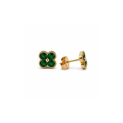 BRINCO TREVO VERDE BANHADO A OURO 18K