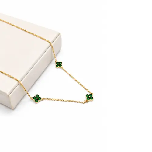 CHOKER TREVO VERDE BANHADO A OURO 18K