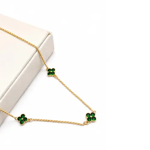 CHOKER TREVO VERDE BANHADO A OURO 18K