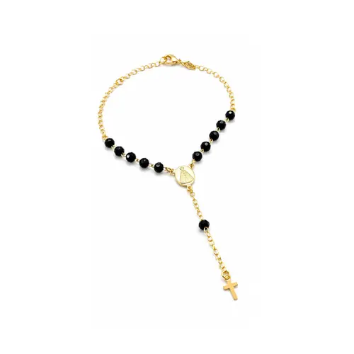 PULSEIRA TERÇO PRETA BANHADO A OURO 18K.