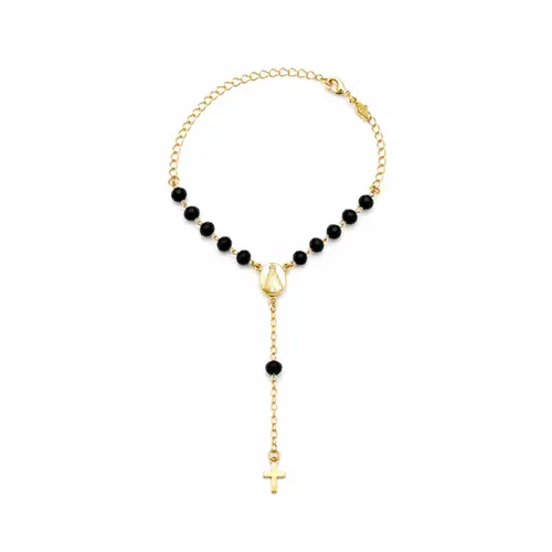 PULSEIRA TERÇO PRETA BANHADO A OURO 18K.
