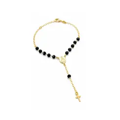 PULSEIRA TERÇO PRETA BANHADO A OURO 18K.