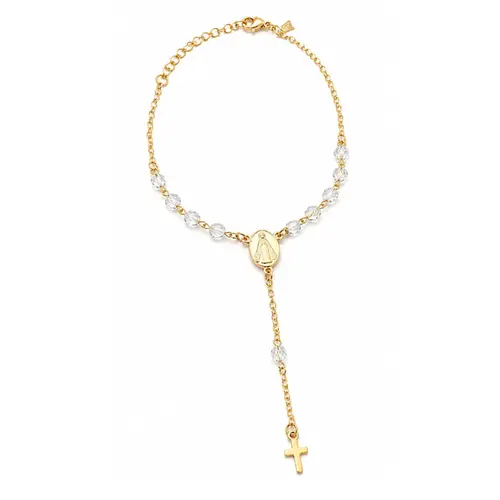 PULSEIRA TERÇO CRISTAL BANHADO A OURO 18K.