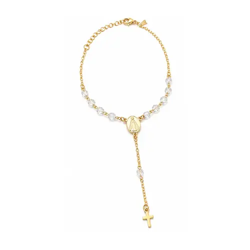 PULSEIRA TERÇO CRISTAL BANHADO A OURO 18K.
