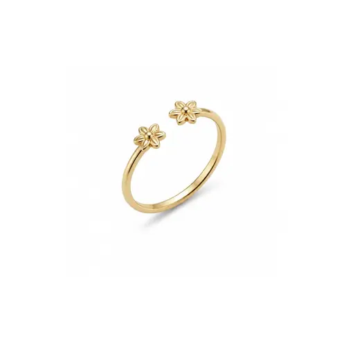 ANEL 2 FLORES BANHADO A OURO 18K