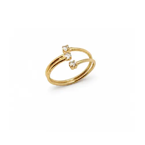 ANEL 3 PEDRAS BANHADO A OURO 18K